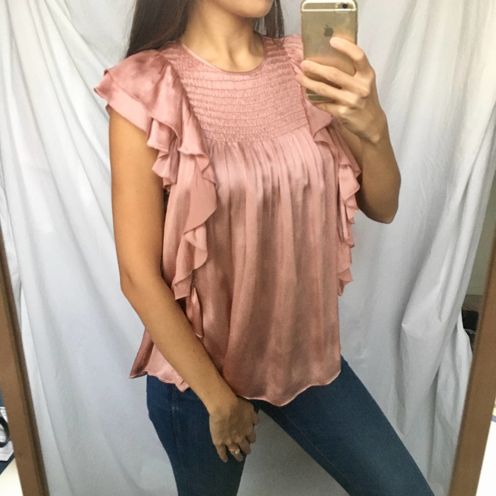 Ulla Johnson Winnie 100% Silk Top Ruffle Rose Pink Short Sleeveless Blouse XS 2